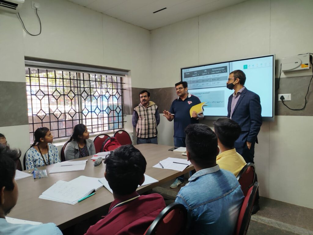Interactive classroom session with a presentation screen
